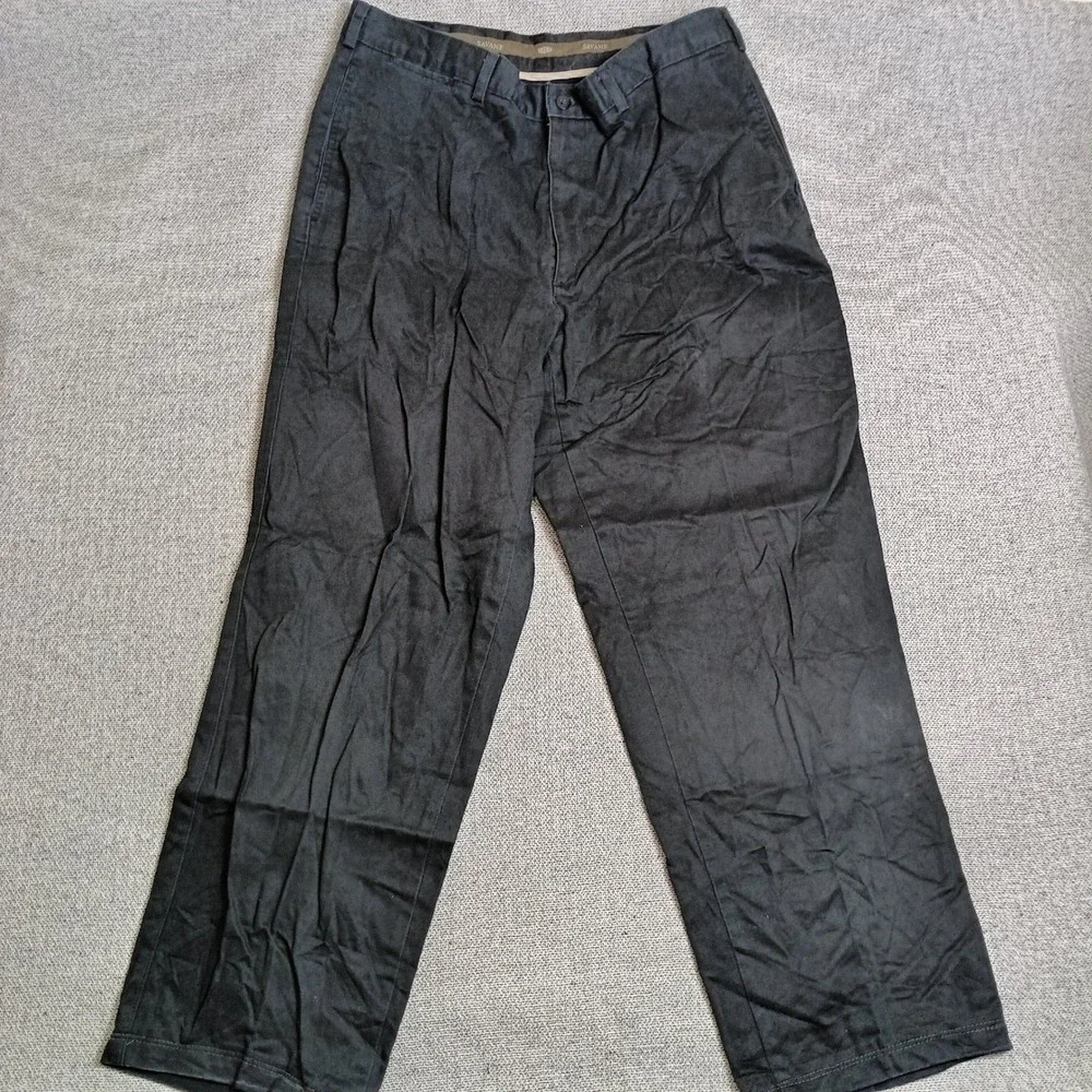 Savane Chino Pants Mens 36x34 Black Good Straight Leg Cotton Twill Trousers